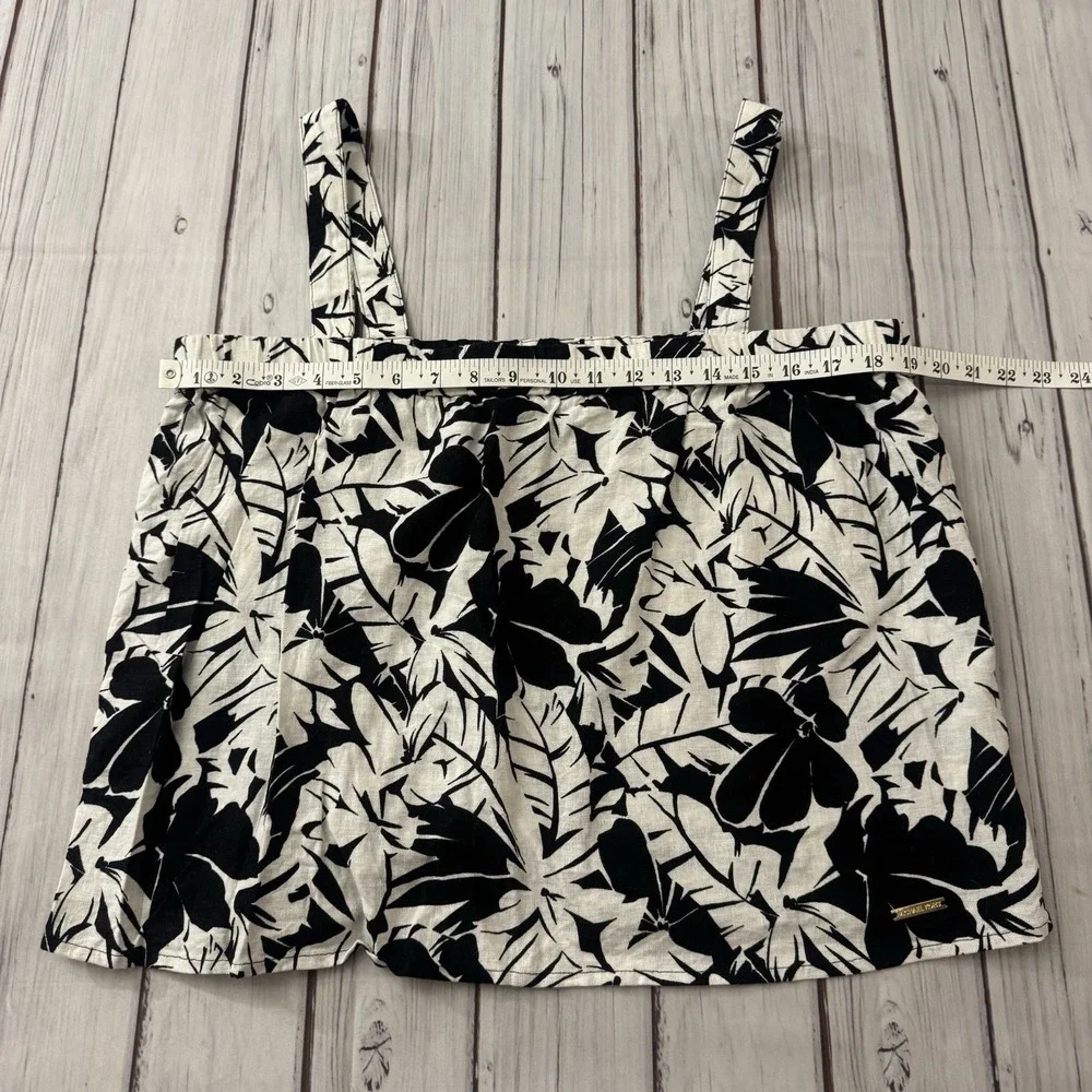 Michael Kors Linen Blend Tank‎ Top Black & White Tropical Palm Floral XL Women's